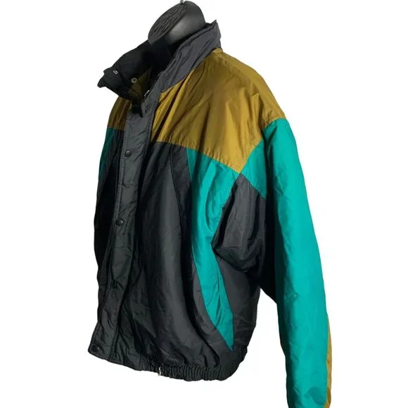 Vintage McGregor Ski Snow Jacket XL Black Zip Snaps Hood Pockets Elastic Waist - Picture 3 of 6